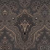 Livelynine Dark Academia Wallpaper Peel and Stick Vintage Luxury Black and Gold Damask Wallpaper Gothic Moody Victorian Goth Wall Paper Removable Self Adhesive Contact Paper for Cabinets 17.5x78.8