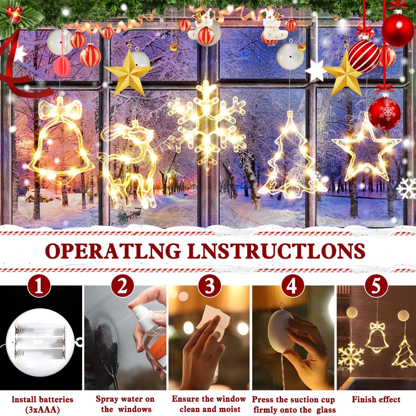 DAZZTIME Weihnachtsbeleuchtung Fensterdeko - LED Fensterlicht Mit Saugnapf Für Weihnachtsdekoration