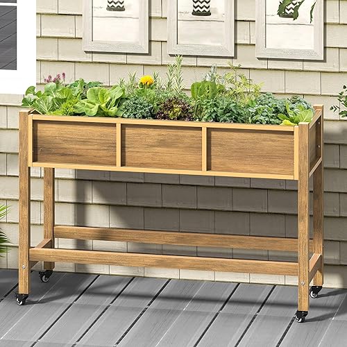 Miniatura 8 de YITAHOME Cama de jardín elevada de 3.6 x 1.5 x 2.8 pies con patas y ruedas con cerradura, soporte grande de resina para exteriores con tapón de