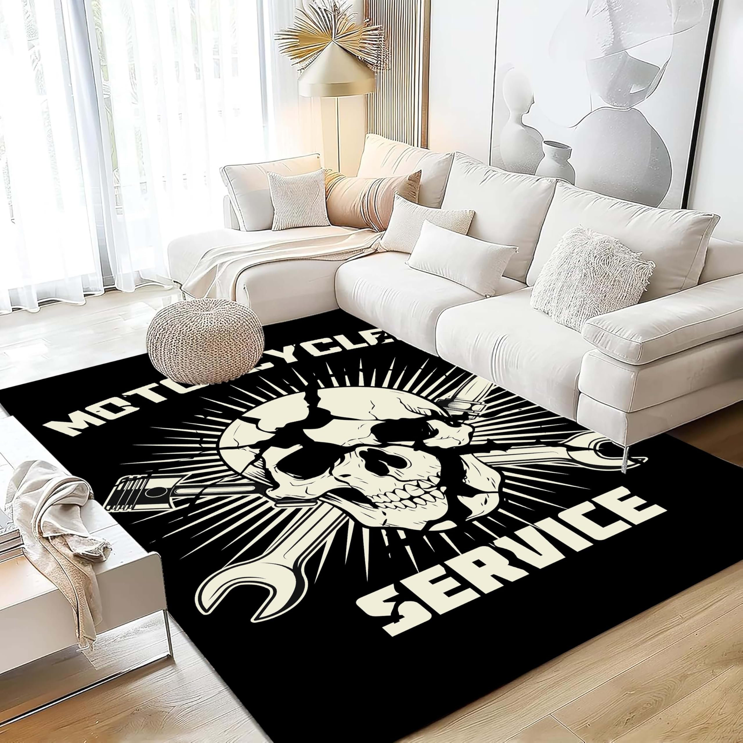 Gothic Skull Area Rug 5x8ft Vintage Black and White Snake Flowers Halloween Rug Fun Carpet Cool Rugs Horror Floor Mat Doormat Goth Room Decor for Hallway Living Room Bedroom Bedside: Skull 6 3x4ft