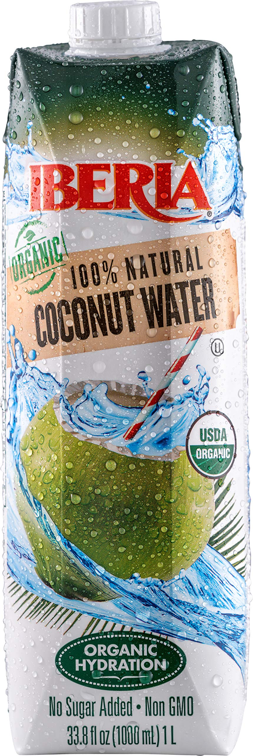 Iberia Organic Coconut Water, 1 Liter (Pack of 12) USDA Organic Coconut Water, 100% Natural Coconut Water, No Sugar Added, Non GMO, Kosher