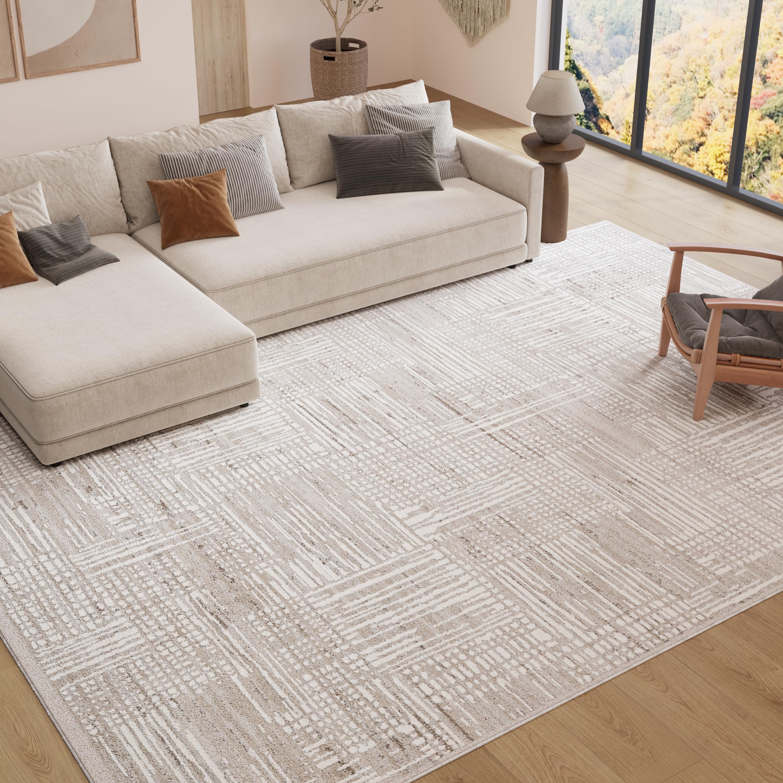 TAPISO Trend Tappeto a Pelo Corto - Tappeto Moderno di Alta qualità - Elegante Tappeto per Soggiorno in Beige Crema con Marrone - Motivo a Strisce Sfumate - Oeko-Tex 80 x 150 cm