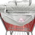 Portable 2-in-1 Shopping Cart & High Chair Covers for Babies, Kids, Infants, Toddlers | Universal Size with Free Carry Bag (Gray Chevron)
