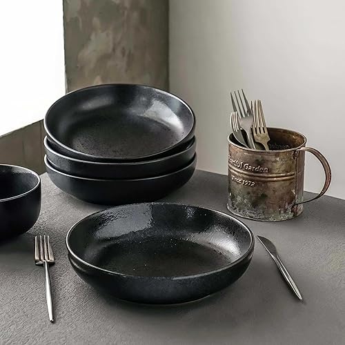 Miniatura 5 de S&Q'S CERAMICS Juego de 4 cuencos grandes para pasta, 65 onzas, platos de cerámica poco profundos de 10 pulgadas de ancho, cuencos grandes para