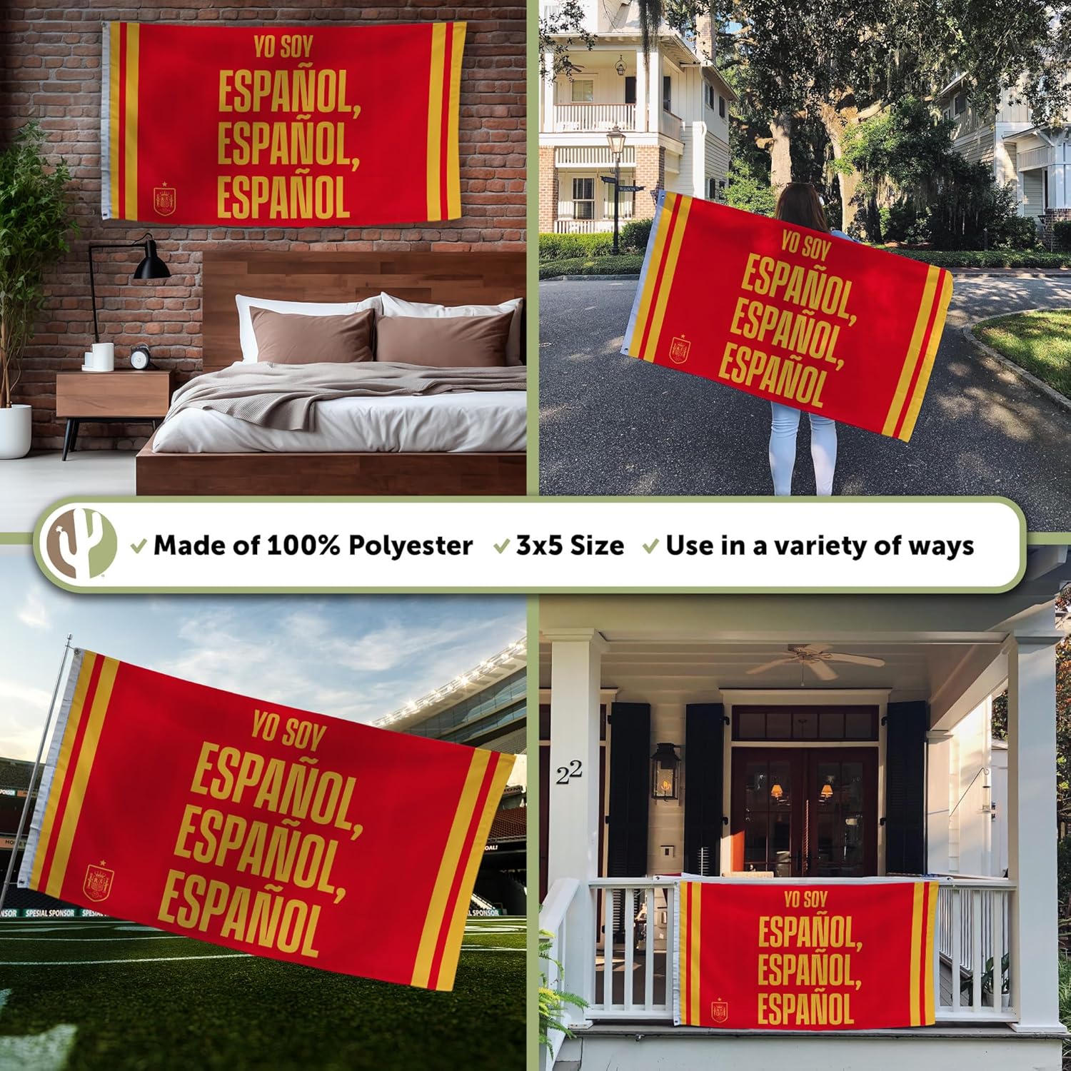 Desert Cactus Royal Spanish Football Federation Flag - 3 x 5 Feet RFEF Football Soccer Banner, Indoor/Outdoor Durable Fabric, 100% Polyester Design (Design I) - Image 3