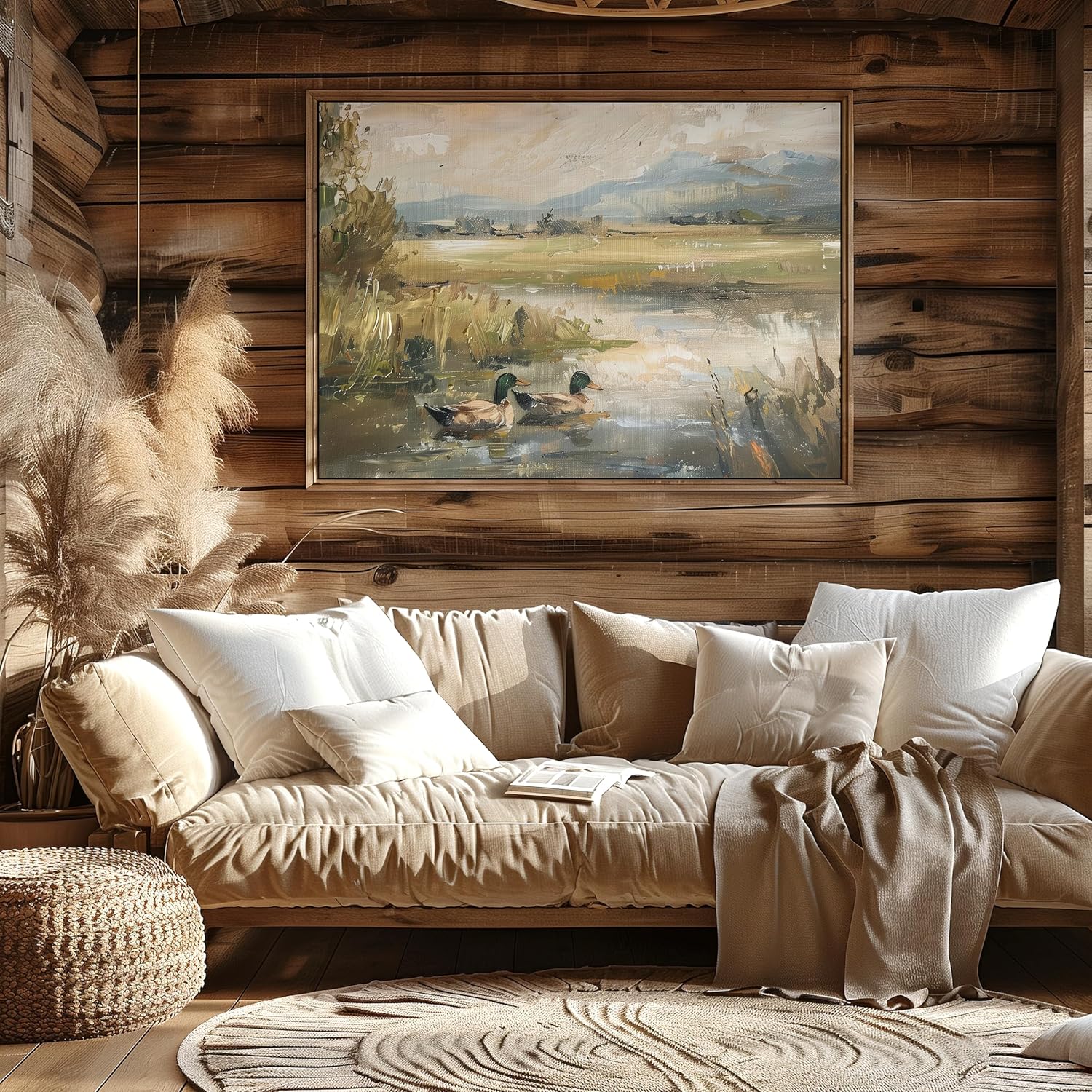 Mallard Duck Pond Poster, Vintage Art Print, Countryside Landscape Wall Art for Living Room and Bedroom, Rustic Cabin Wall Decor, Boys Nursery Room Wall Art, UNFRAMED (40" x 28" (Horizontal))