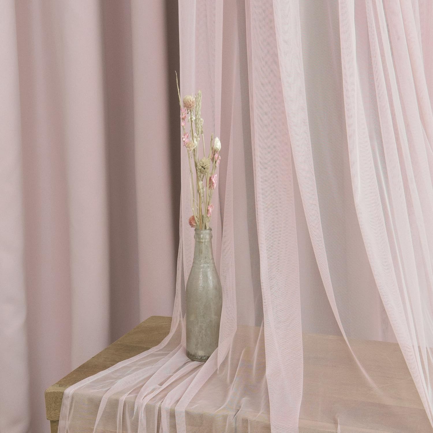 Best Home Fashion Mix & Match Colored Tulle & Blackout Curtains - Dustypink - 52"W x 84"L - (2 Curtains and 2 Sheer curtains)