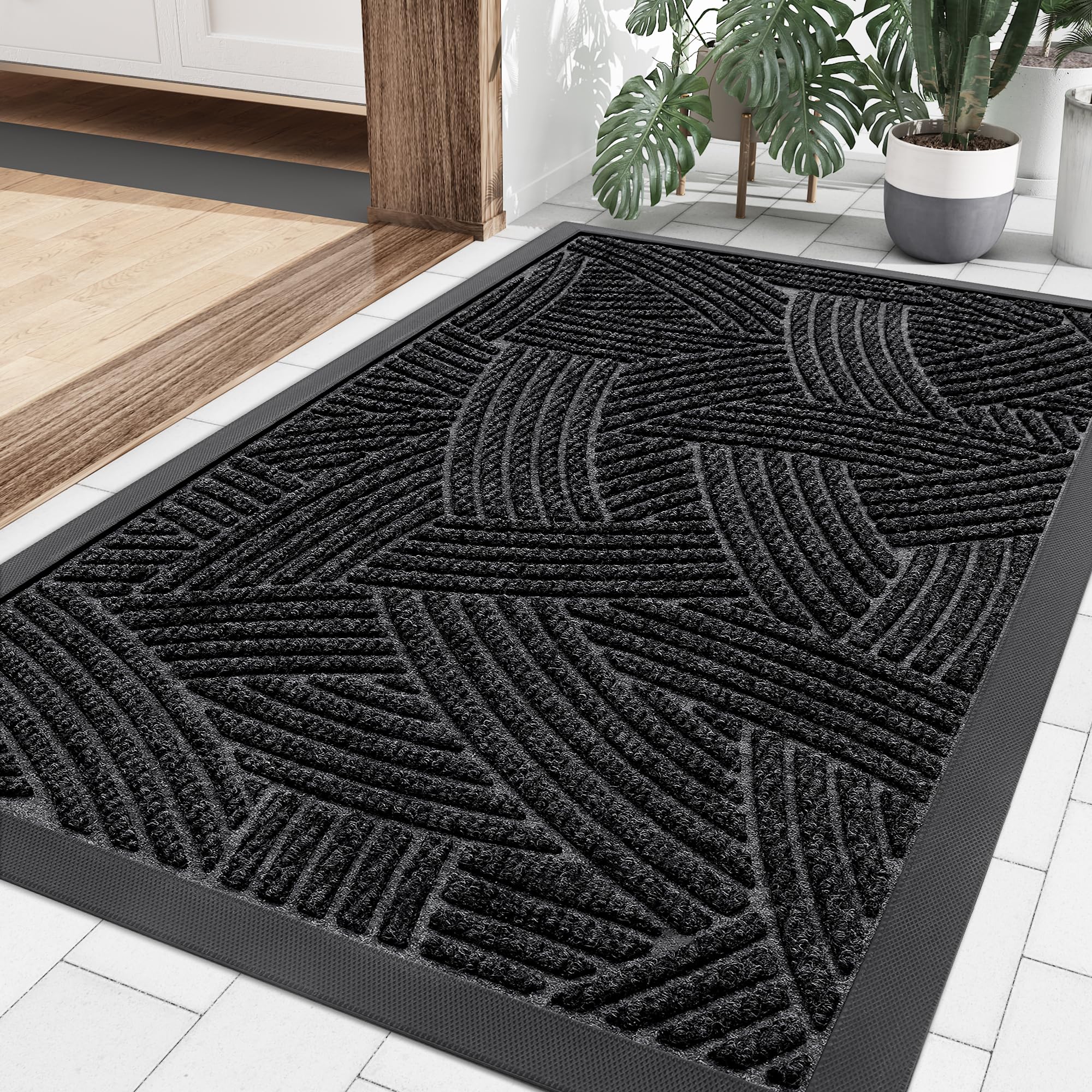 Smiry Front Door Mat Outside Entrance, Low Profile Rubber Doormat, 35x23