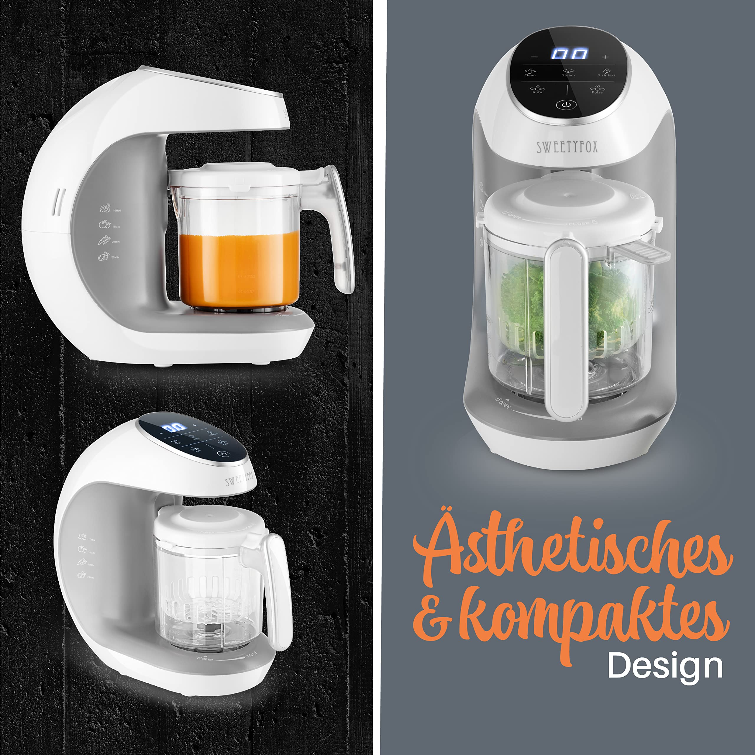 Sweety Fox Multifunktions Babynahrungszubereiter 7-in-1 Dampfgarer Mixer Sterilisiert Gläschenwärmer