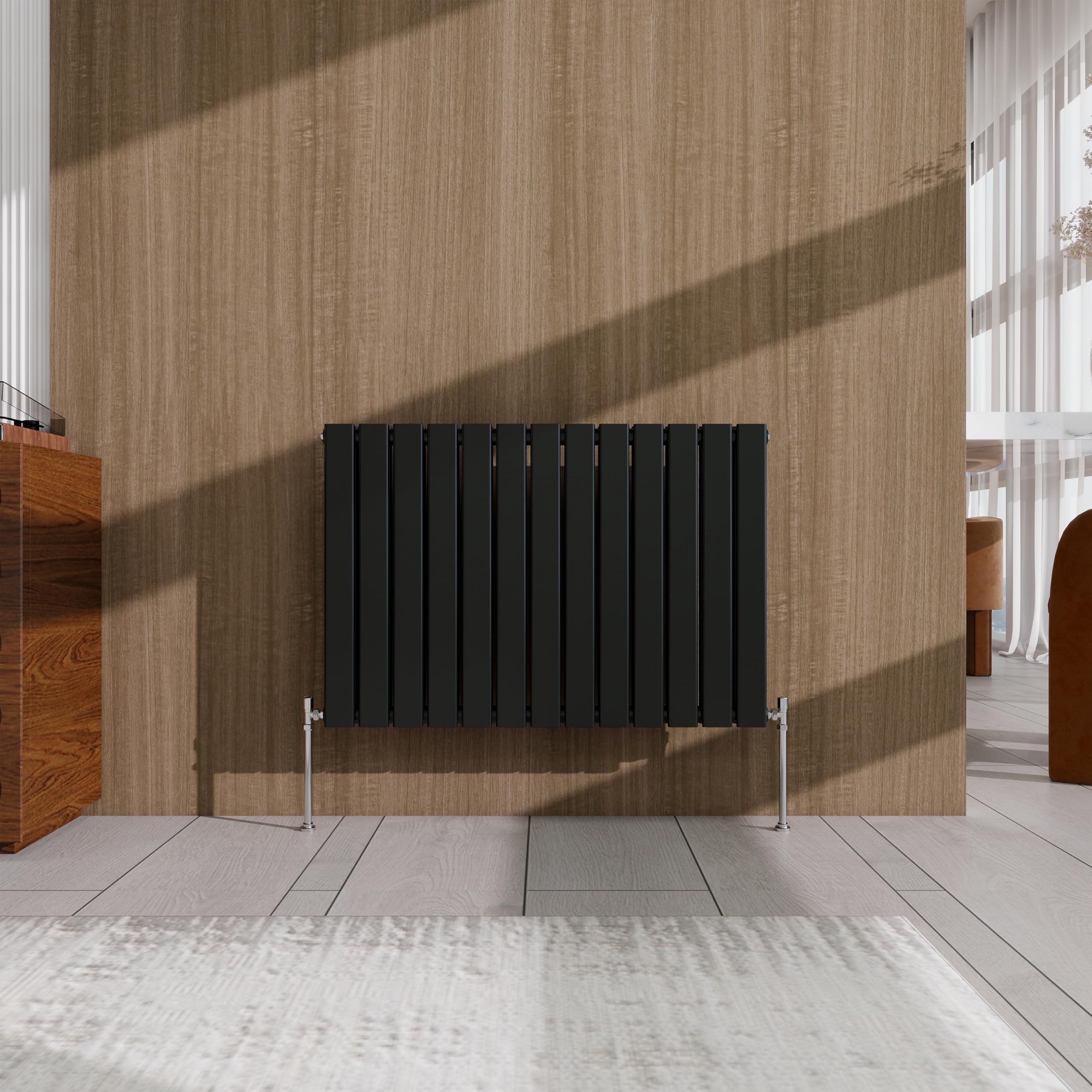 Black Horizontal Designer Radiator – 600×884mm Double Panel Flat – Modern Central Heating Bathroom Radiator — image 1