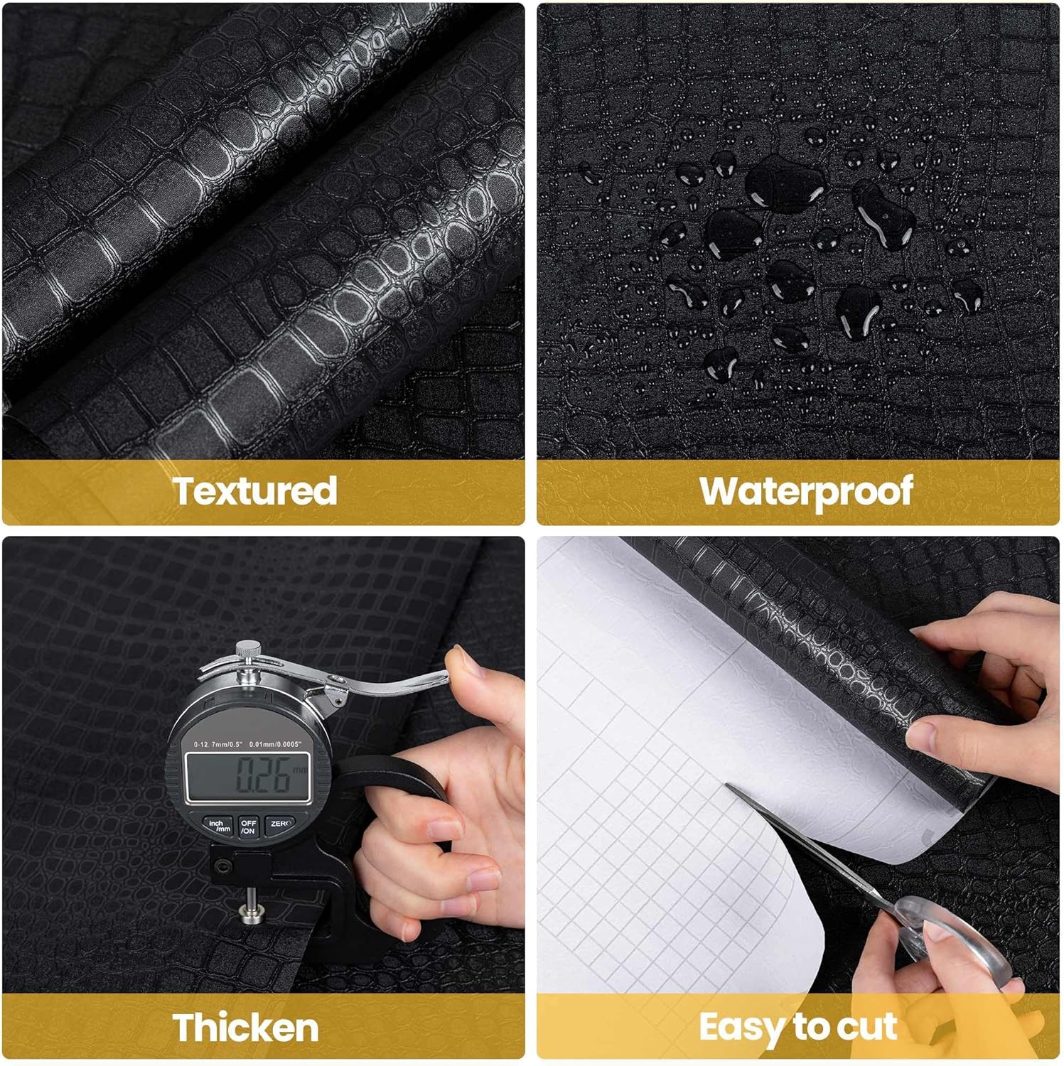 Black Crocodile Wallpaper Peel and Stick - Embossed Black Textured Contact Paper for Cabinet Bedroom Removable Self Adhesive Waterproof Vinyl Wrap Renter Friendly Wall Gift Paper 15.7'' X 590.5"