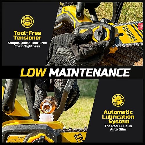 Miniatura 6 de Motosierra sin escobillas de 12 pulgadas, sierra inalámbrica con batería y cargador, 5.9 libras súper ligera y compacta, engrasador automático,