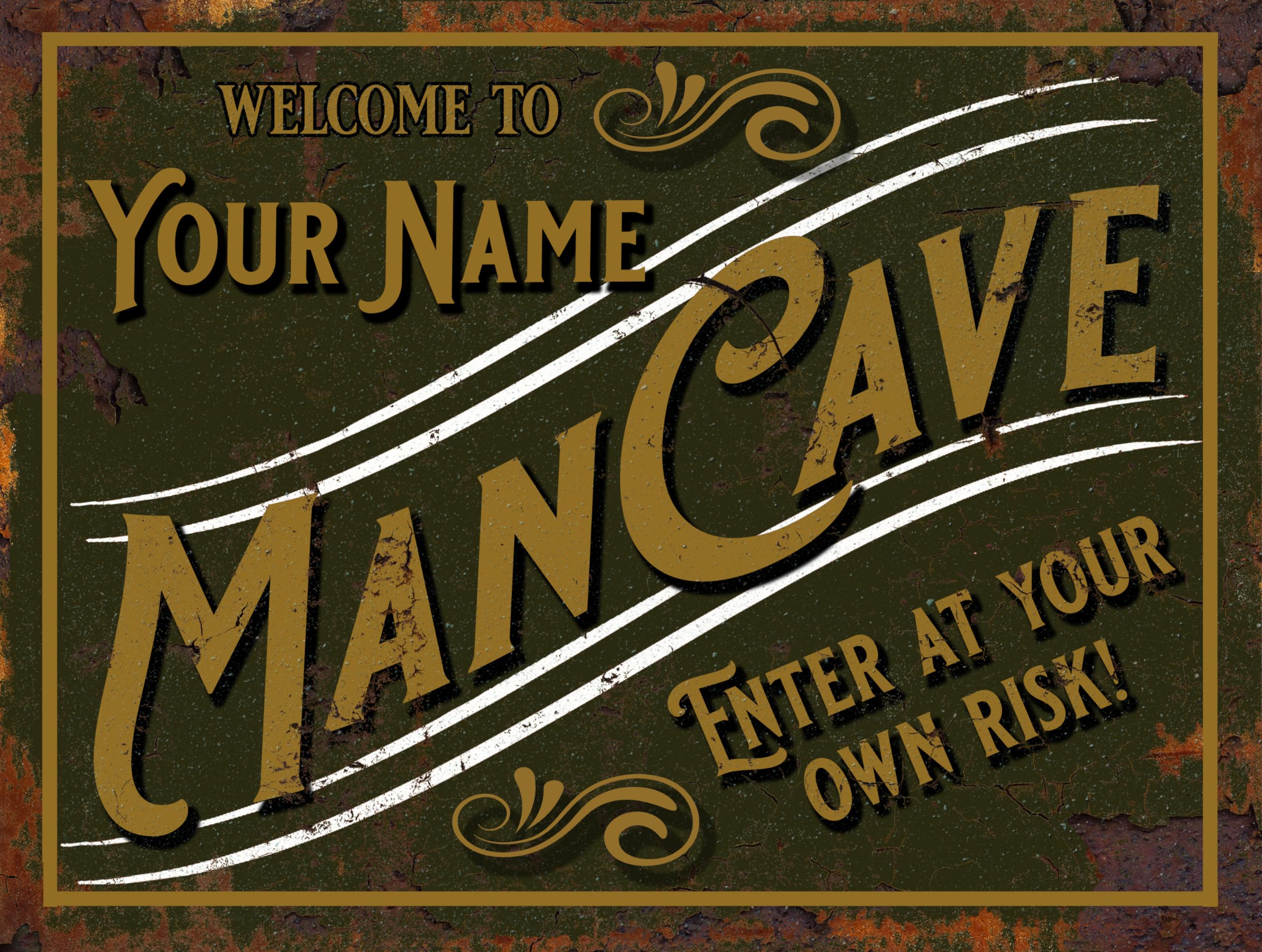 Shawprint Personalised Customised Man cave Sign Metal TIN Plaque Retro Novelty Gift pub bar shed bedroom (A4)