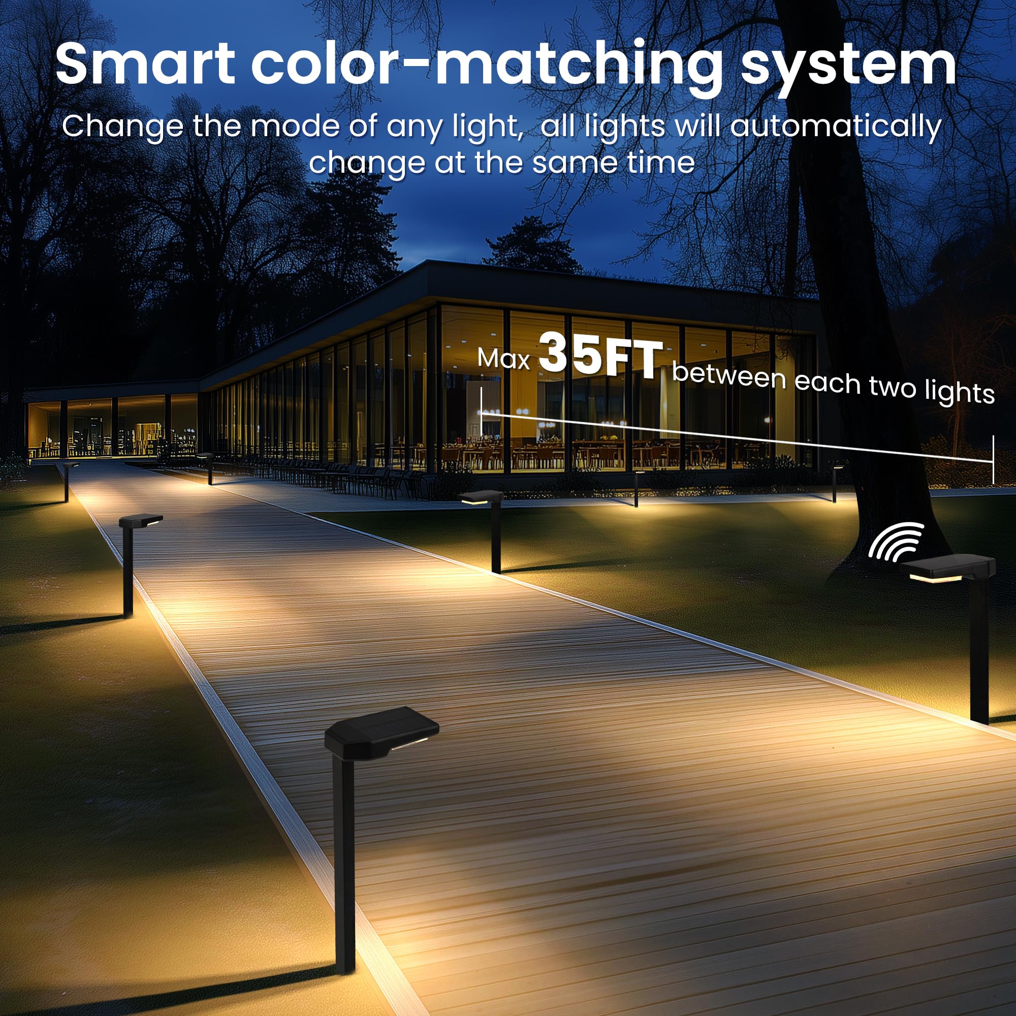 AUDERWIN Lot de 6 lampes solaires d'extérieur à changement de couleur intelligent avec modes 9 en 1 (blanc chaud/blanc froid/RVBC), éclairage paysager lumineux étanche pour allée, jardin, allée, cour