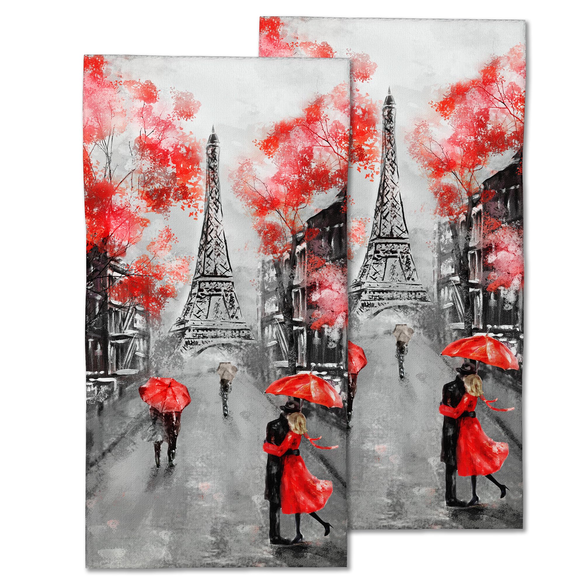 CXULIN Eiffel Tower Hand Towel Set of 2,Autumn Paris Face Washcloths Fingertip Kitchen Towels 28 x 14 Inch Soft Bath Dish Cloth for Bathroom Gym Hotel