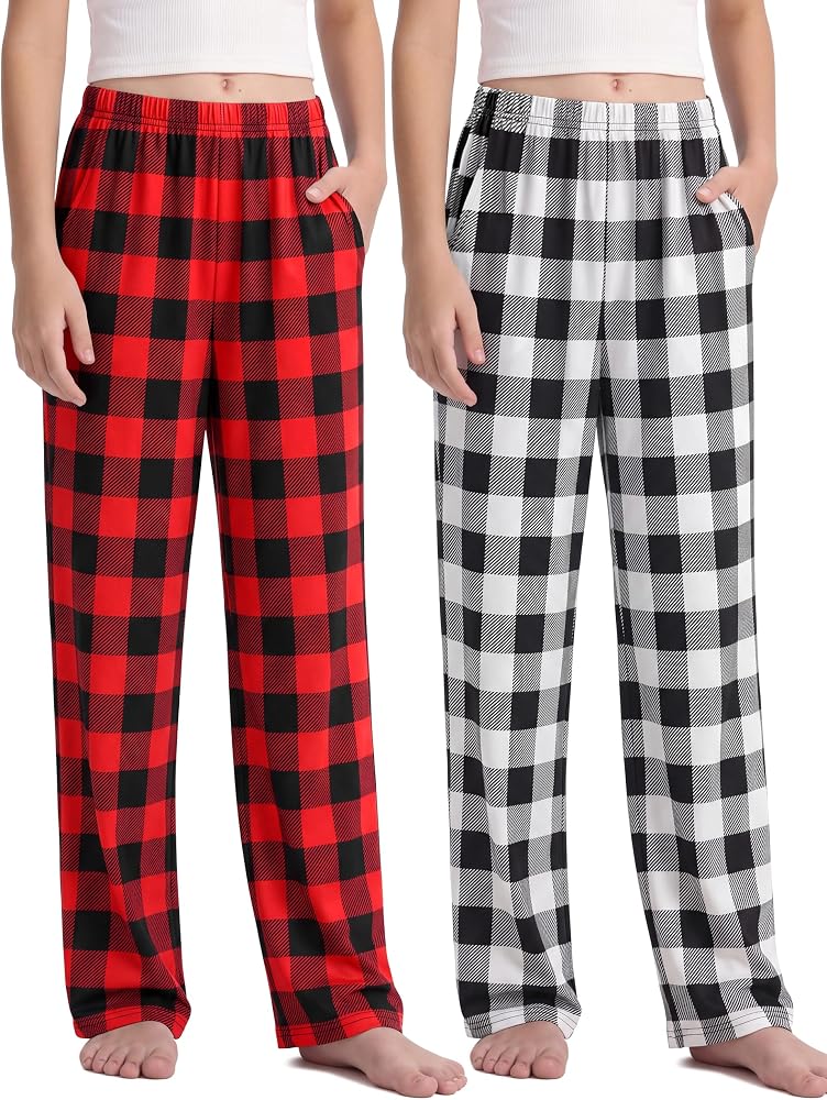 IHU Girls Pajama Pants Ultra Soft PJ Bottoms Kids Plaid Lounge Sleepwear — 사진 1