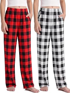 IHU Girls Pajama Pants Ultra Soft PJ Bottoms Kids Plaid Lounge Sleepwear
