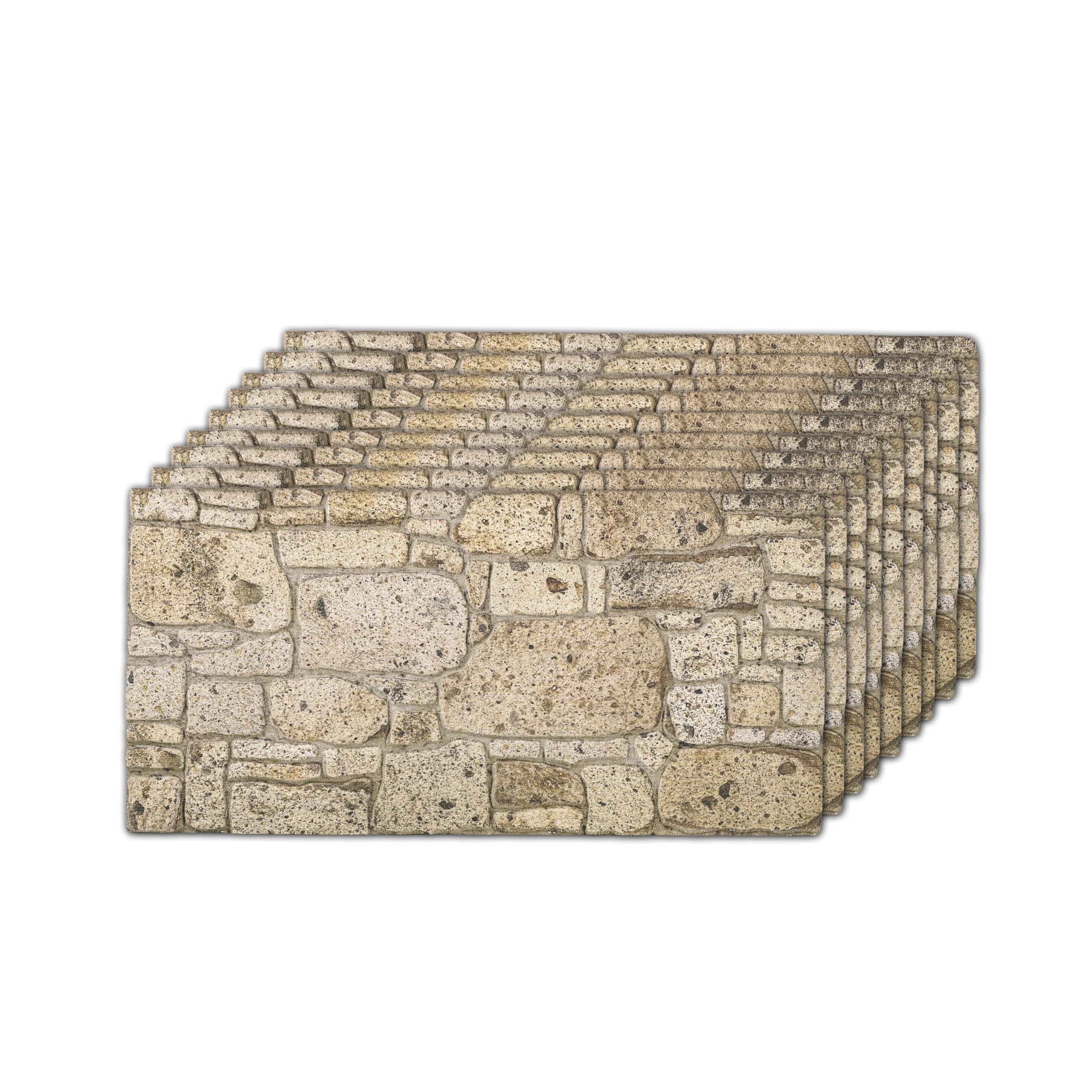 3D Faux Brick Wall Panels (9-Pack) - Easy DIY Install with Adhesive - Lightweight Styrofoam Stone Cladding for Interior & Exterior Travertine - 40"x20"
