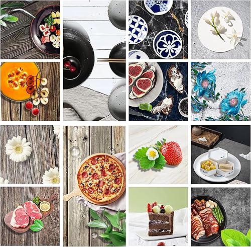 Miniatura 3 de Exzycke 7 piezas de papel de fondo de fotografía de 14 patrones con soporte, 34 x 23 pulgadas, fondos de mesa de fotos de doble cara, accesorios