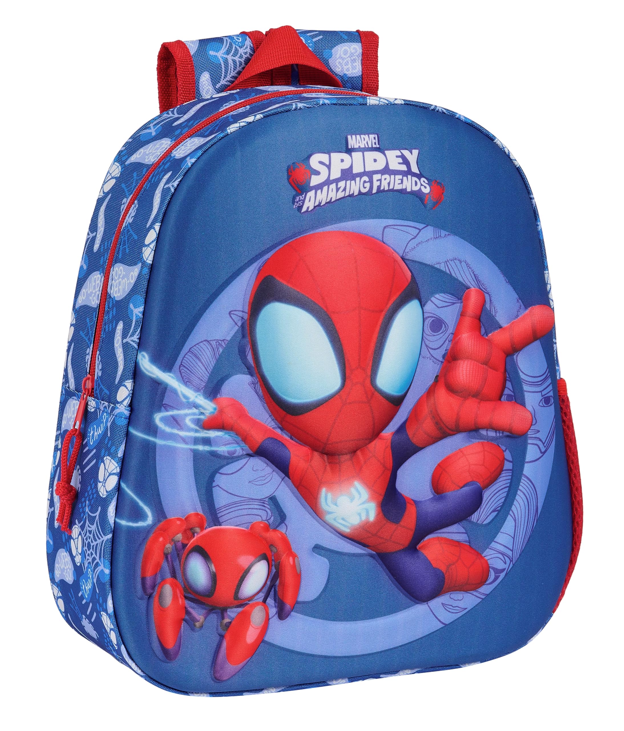 Safta SPIDEY - Mochila Escolar, con Diseño 3D, Adaptable a Carro, Ideal para Niños de Diferentes Edades, Cómoda y Versátil, Calidad y Resistencia, 27x10x33 cm, Color Azul Marino/Rojo