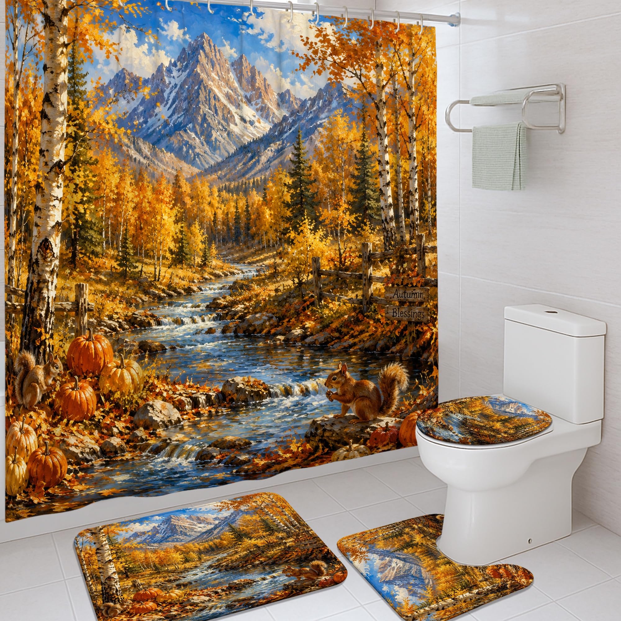 Rideau de douche 183x183 cm anti éclaboussures motif paysage de montagne