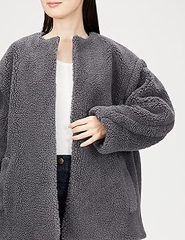 Amazon | [ミラオーウェン] ノーカラーステッチデザインボアジャケット  