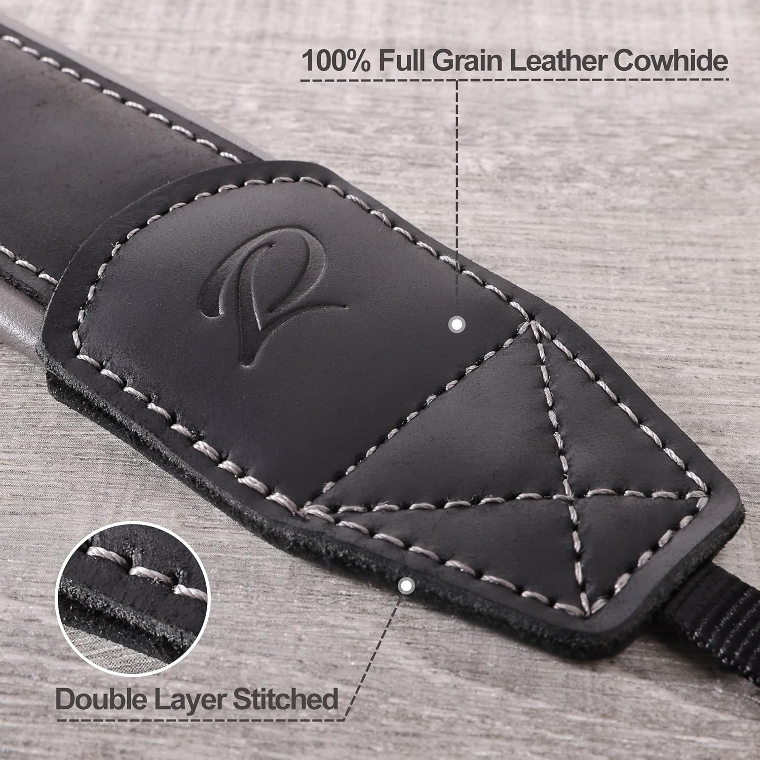 Padwa Lifestyle Black Top Leather Camera Strap - 1.77" Wide Full Grain Cowhide Camera Straps with Soft Skin Friendly Neck & Shoulder Leather Padded Comfort for Extended Photography by Photographers