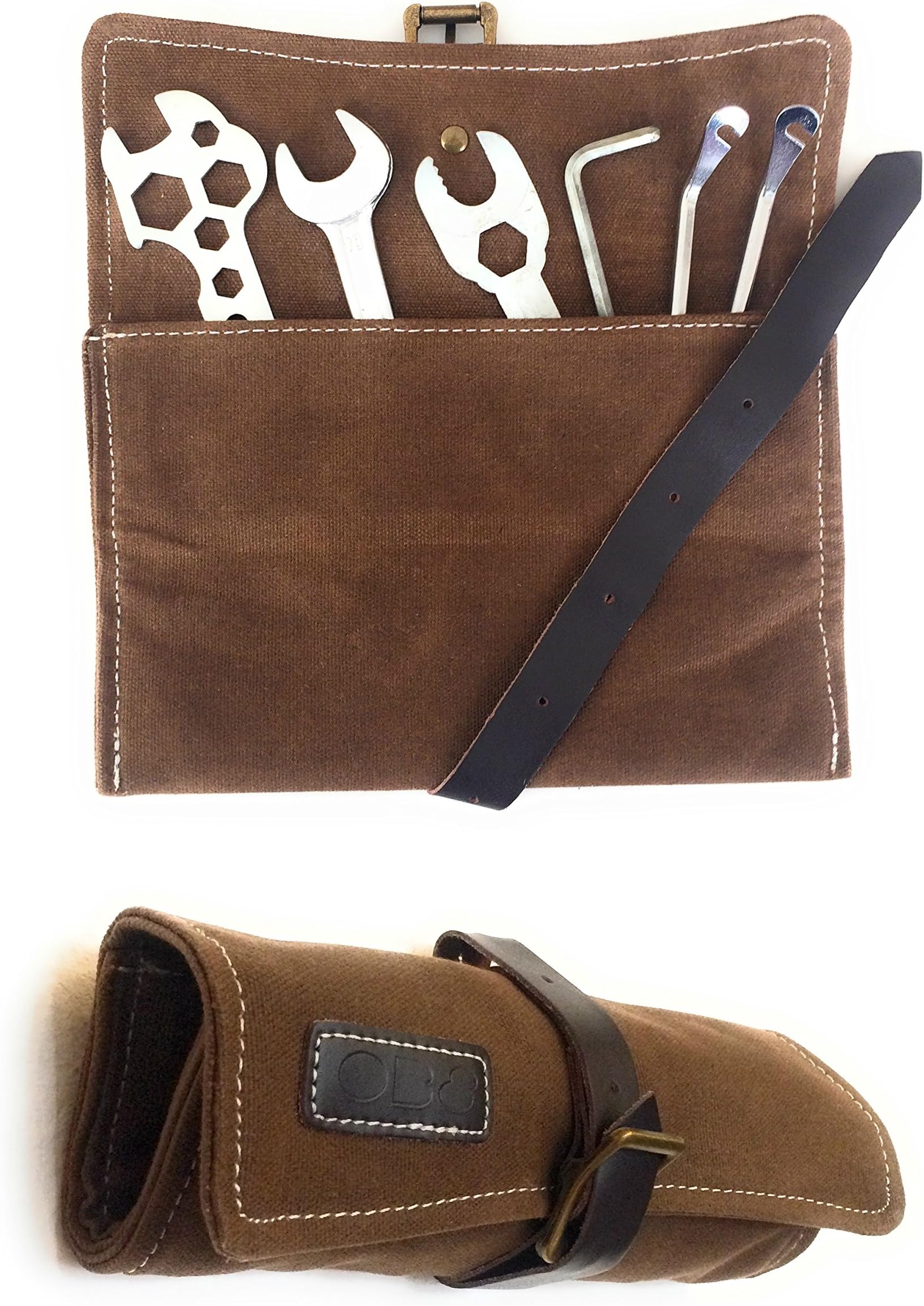 OB8 Handmade Waxed Canvas Bicycle Saddle Bag Vintage Tool Roll with Leather Strap