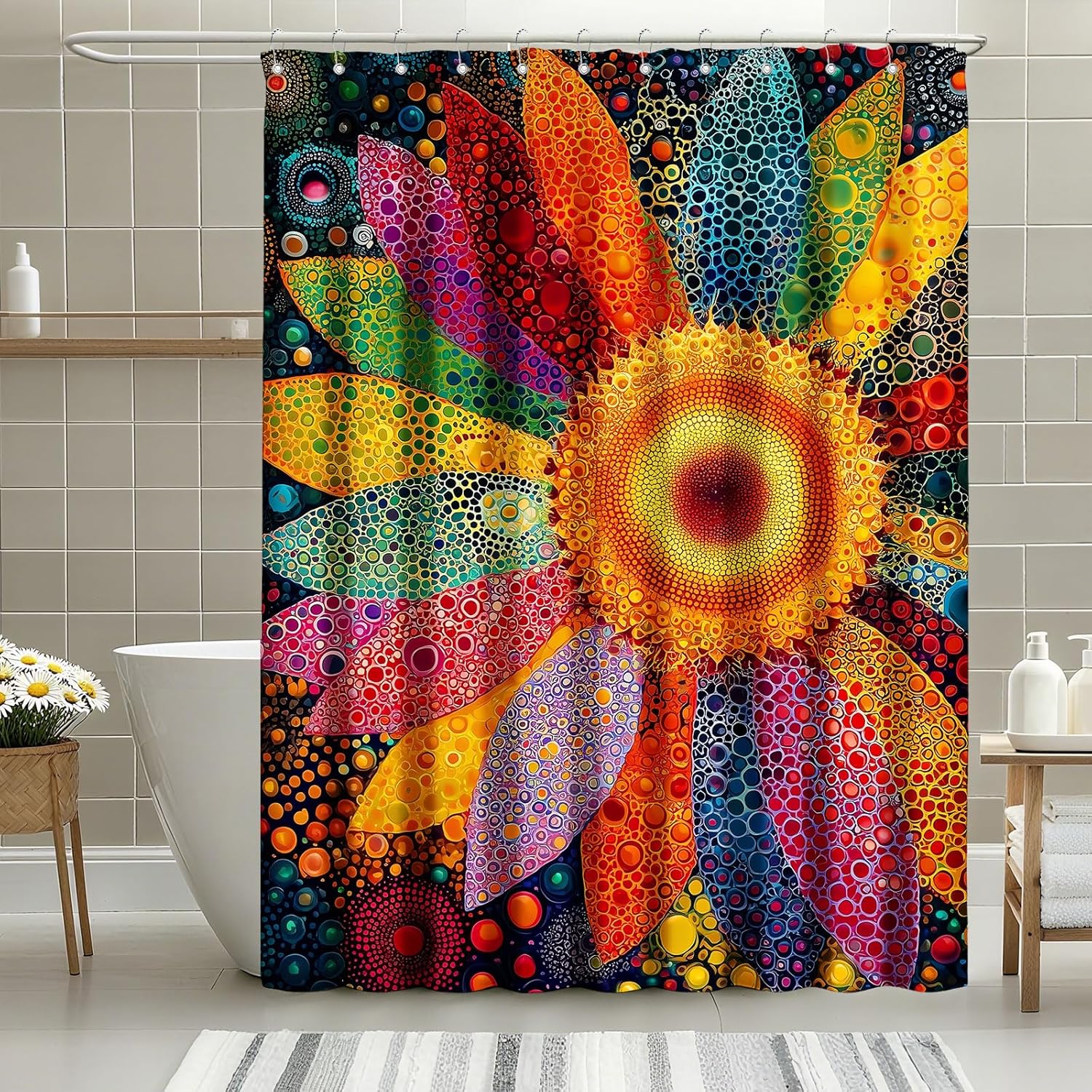 Vintage Floral Shower Curtain Vibrant Sunflowers Shower Curtains for Bathroom Waterproof Fabric Bath Curtain Decor with Hooks