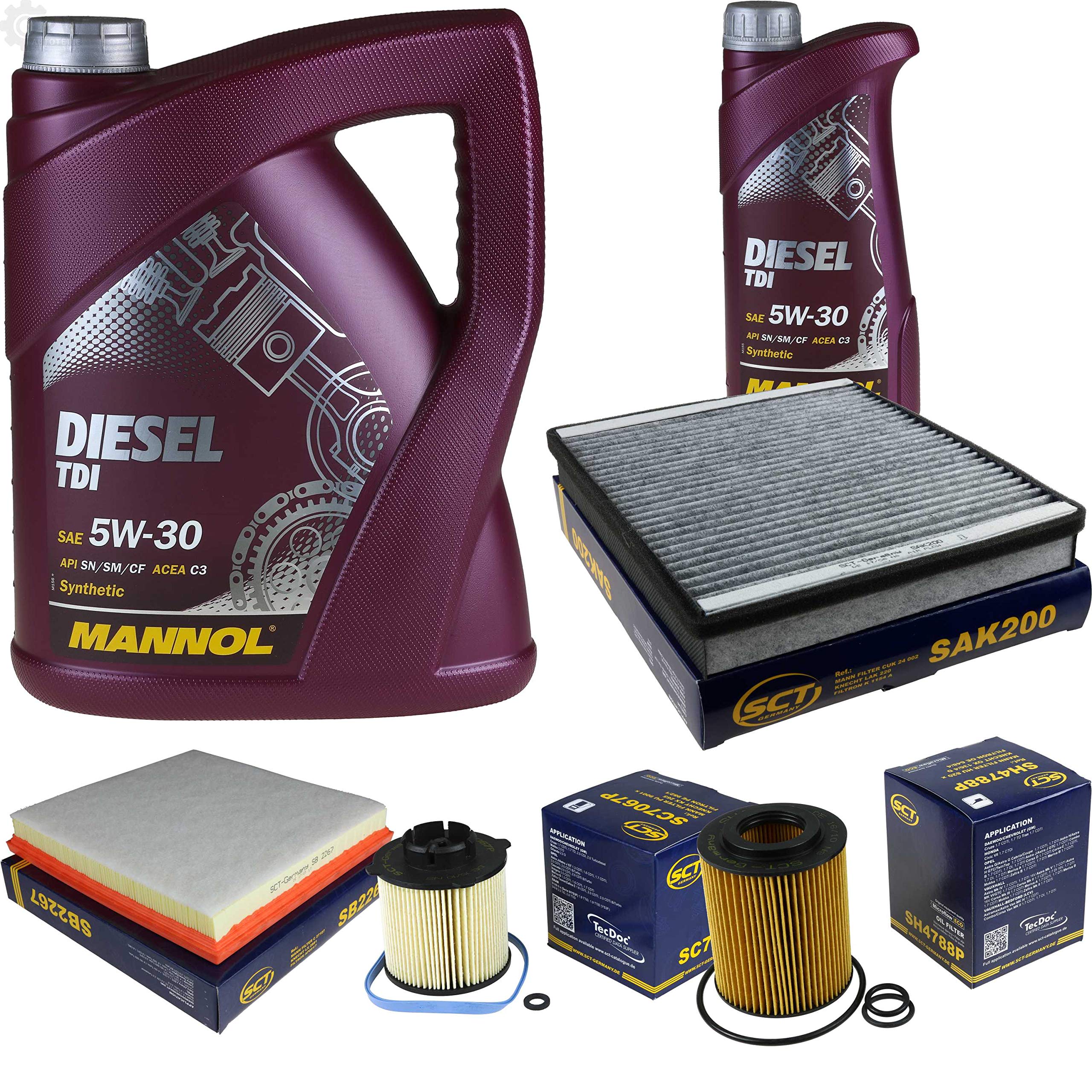 Set di filtri 6 litri MANNOL olio motore Diesel TDI 5W-30 API SN/CF SCT Germany filtro abitacolo filtro aria filtro olio filtro carburante filtro olio filtro carburante