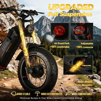 (2025 Version) Eahora Romeo II 2500W 40 MPH Electric Mountain Bike Dual Motor 52V 60AH Battery 200 Miles Long Range Electric Bike for Adults 20*4.5 Fat Tire Full Suspension Off-Road EBike