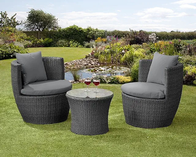 Resin Wicker Bottle Shape Bistro Set with Cushions - Black