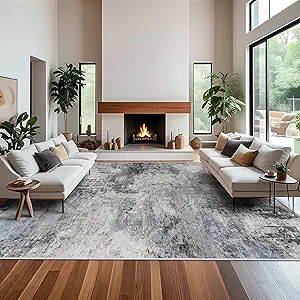 RUUGME Washable Abstract 12x15 Rug - Large Area Rugs for Living Room Waterproof Indoor Ultra Thin Mat for Bedroom Stain Resistant Non Slip Backing Distressed Soft Farmhouse Floor Carpet 12x15 Blue