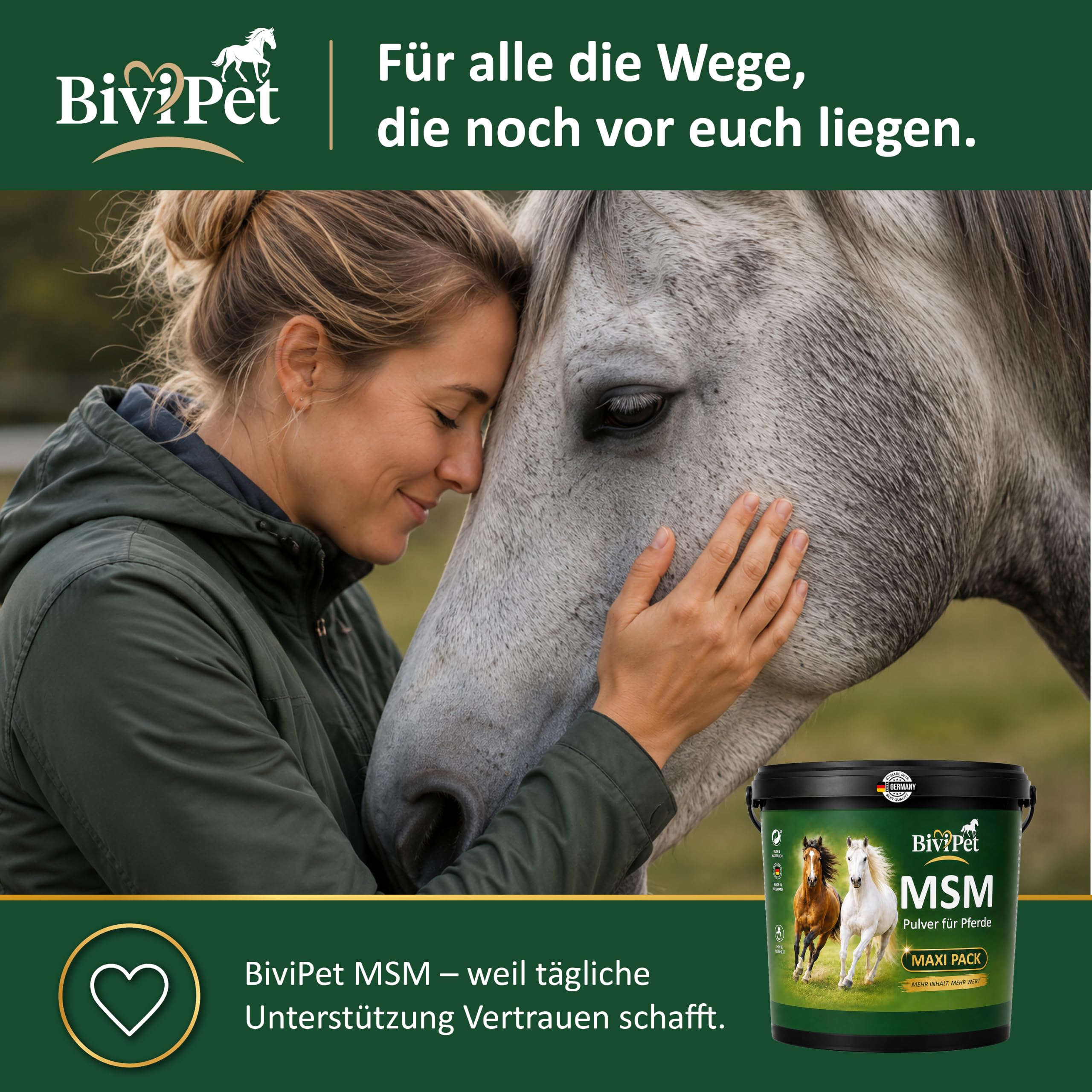 MSM Pulver für Pferde – 3 kg Maxi Pack | 100% reines MSM ohne Zusätze | Für Gelenke, Beweglichkeit, Sehnen & Hufe | Mehr Inhalt & Wert | Eimer mit Dosierlöffel | Made in Germany