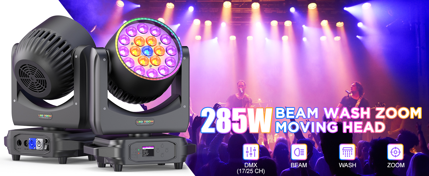 19 LED 285W Wash Zoom Lyre LED, RGBW 4 in 1 Lumière de Scène