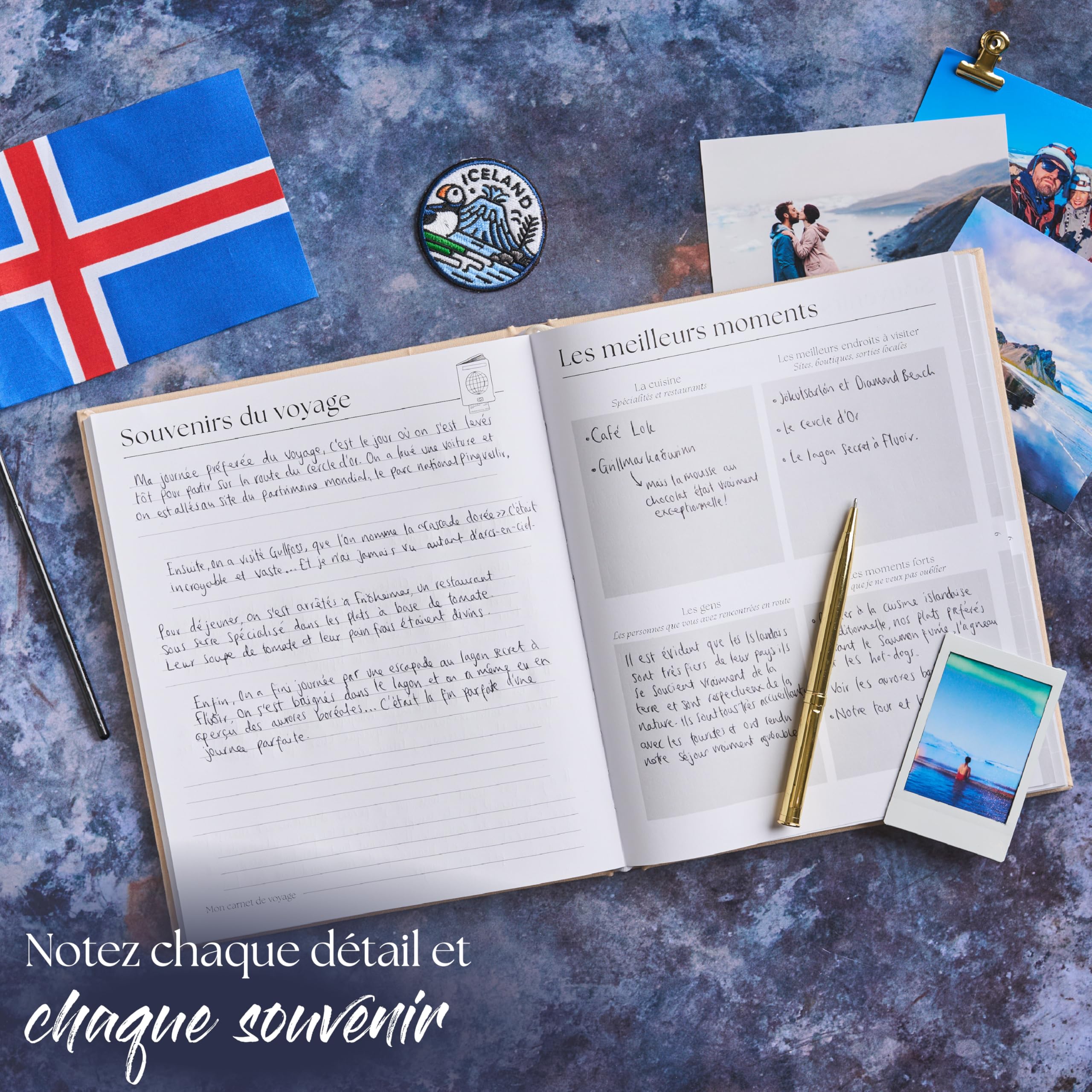 Carnet de Voyage à Remplir Journal de Voyage Cahier de Voyage Livre de Souvenirs Adulte Bucket List 16 Voyages Bleu marine