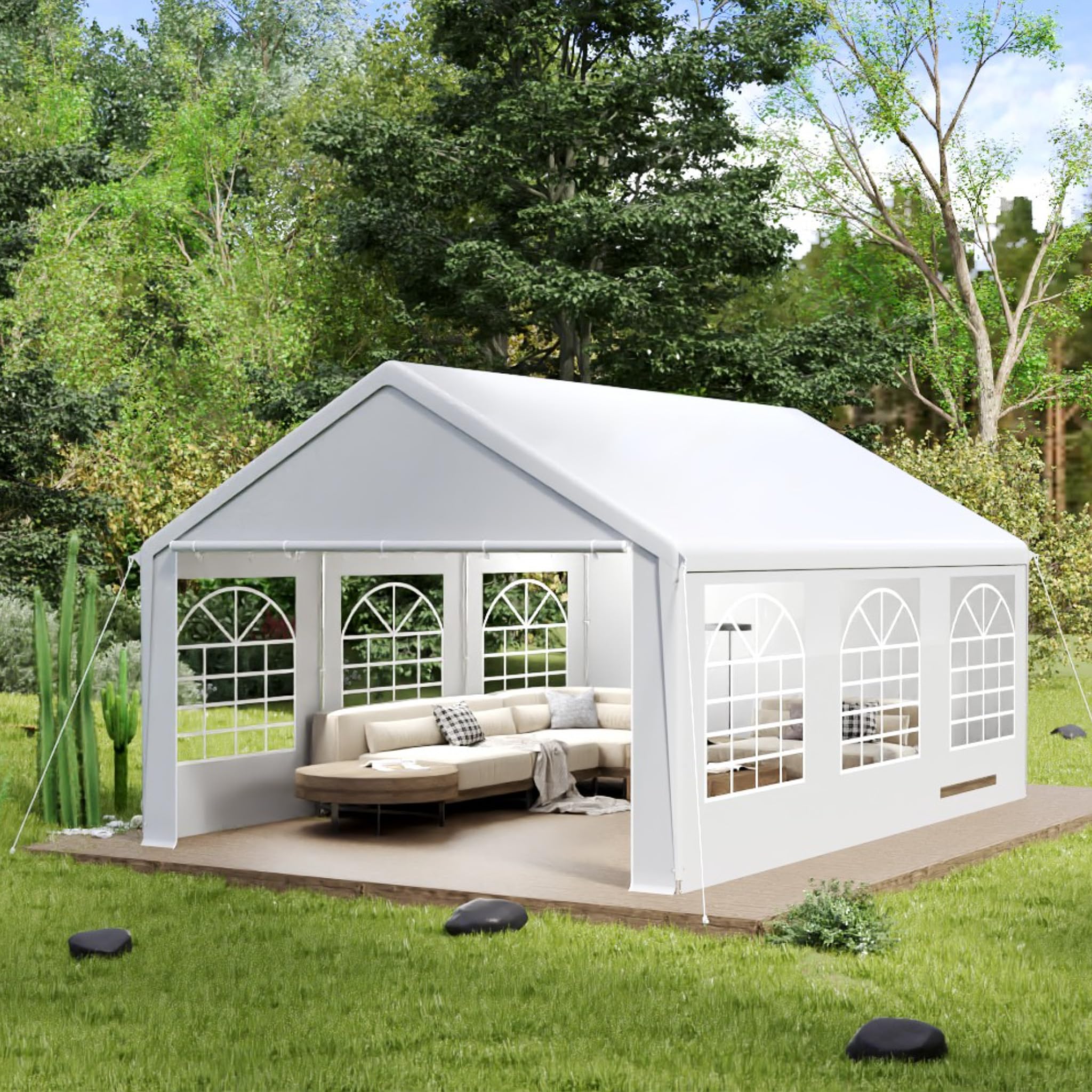 YARDIN 4X6 M Garden Gazebo Marquee with Sides, Heavy Duty Galvanised Steel, Waterproof and UV-Resistant, Quick Assembly, 4 Removable Sidewalls with Windows, Party Tent for Wedding, Festival,White