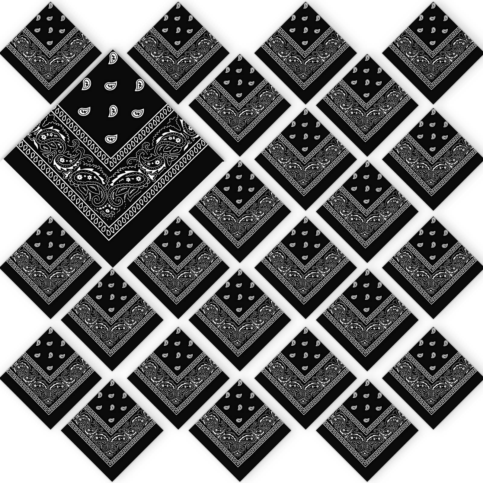 Tranqun 24 Pcs Bandanas Bulk 21.25 x 21.25 in Large Bandana Headband Paisley Cowboy Polyester Bandanas Scarf for Men Women