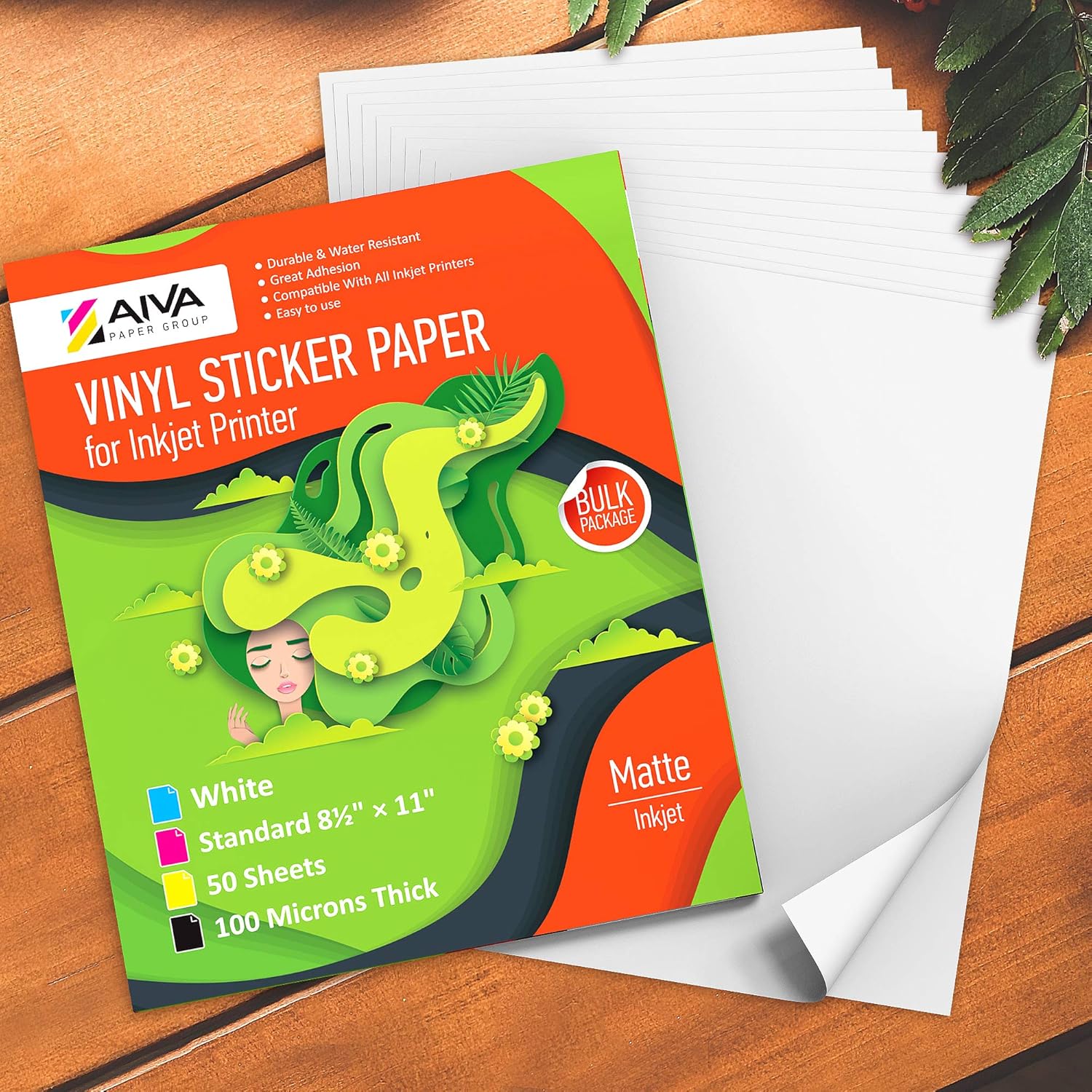 Printable Vinyl Sticker Paper - Waterproof Decal Paper for Inkjet Printer - 50 Self-Adhesive Sheets - Matte White - Standard Letter Size 8.5"x11"