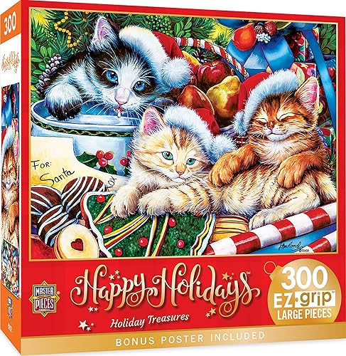 Miniatura 7 de MasterPieces Rompecabezas de Navidad EZ Grip de 300 piezas, para visitantes de vacaciones, 18 x 24 pulgadas