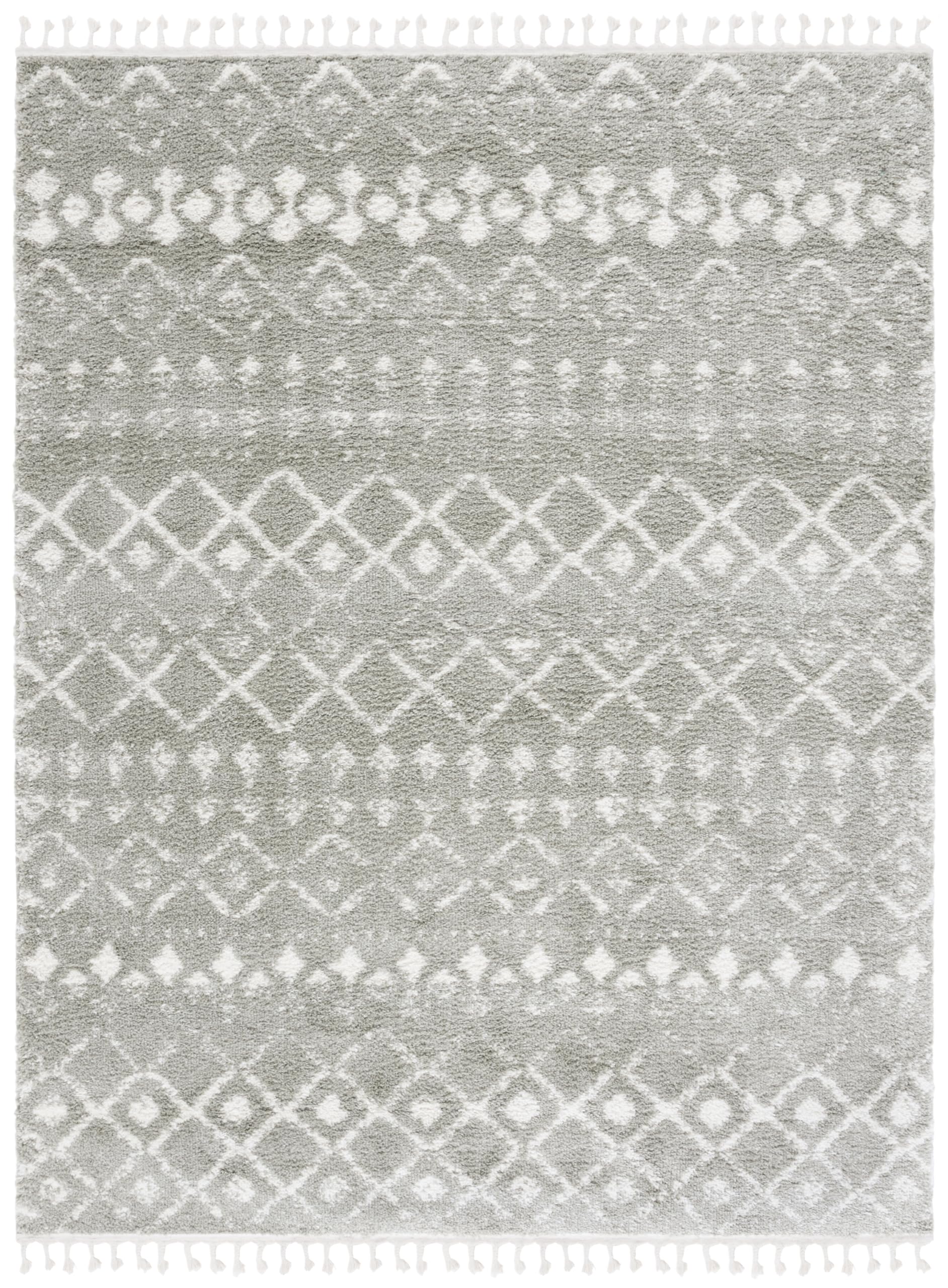 SAFAVIEH Area Rug 8x10 - Berber Fringe Shag Collection - Large - Sage & Ivory, Moroccan Design, Non-Shedding & Easy Cleaning, Plush Thick Pile, Ideal for Living Room, Bedroom, Dining Space (BFG516W)