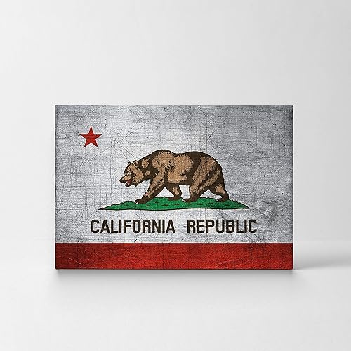 Miniatura 2 de SmileArtDesign Arte de pared de Los Ángeles, impresión en lienzo con la bandera de California, decoración del hogar de California, galería, envuelta