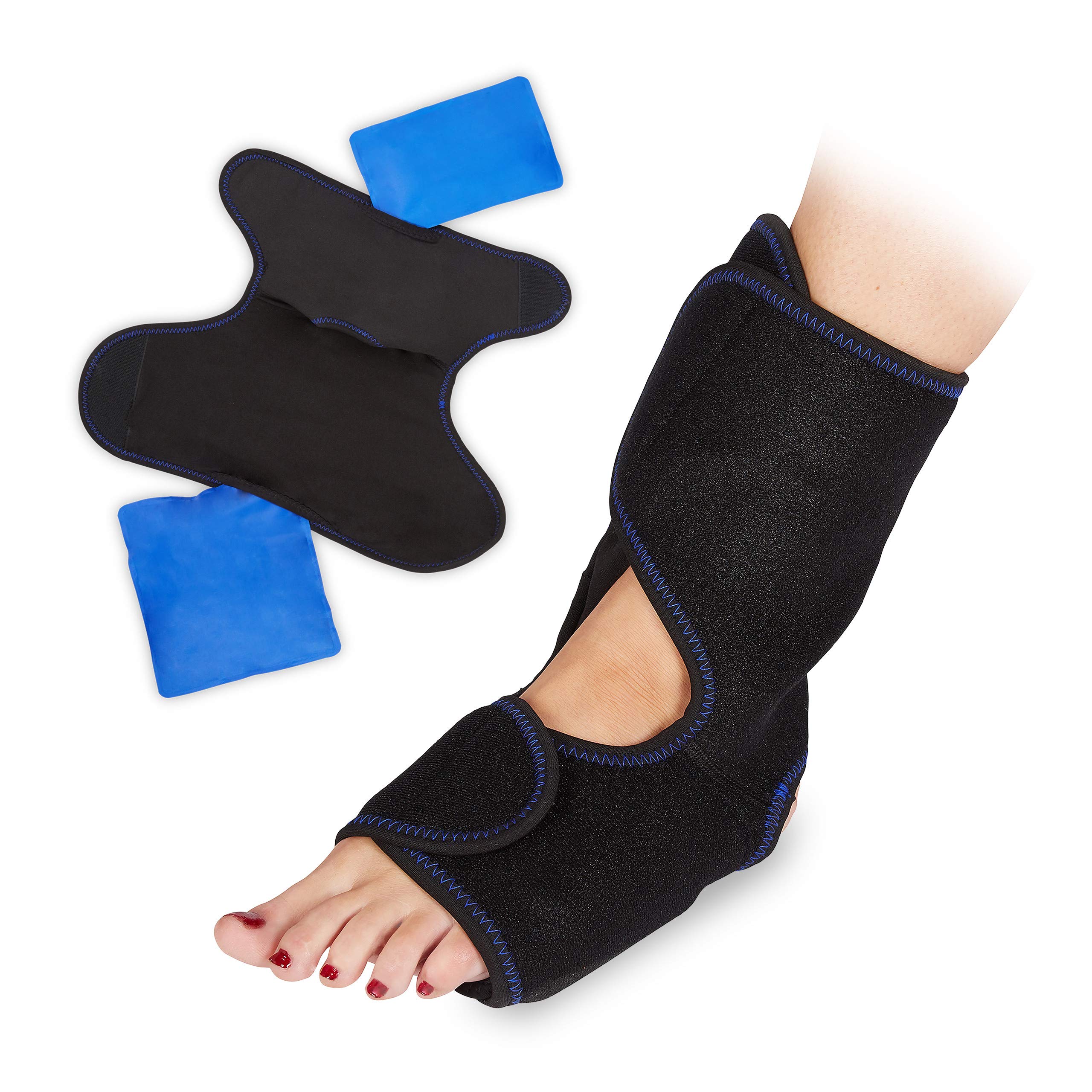 Relaxdays Fuß Kühlpad, Knöchelbandage mit Klettverschluss, verstellbar, groß, warm & kalt, Mehrfachkompresse, schwarz
