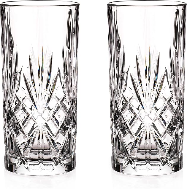 DIAMANTE Chatsworth Hi Ball Tumbler - Perfect for G&T, Water and Cocktails - Premium Lead Free Crystal - Set of 2