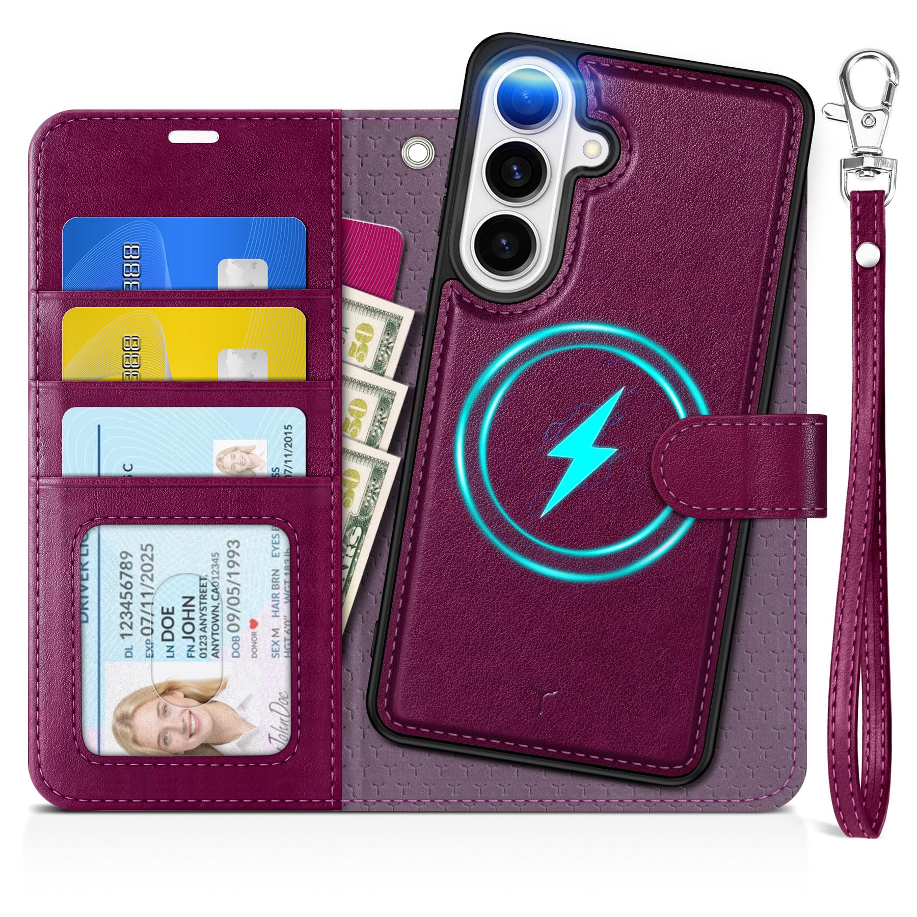 – TUCCH Case for Galaxy S26 (6.3") 2026, 2 in 1 Removable Wallet Flip Case with Wrist Strap[RFID Blocking][Card Holders][Wireless Charging] Magnetic PU Leather Shockproof Stand Folio Cover, Plum Purple
