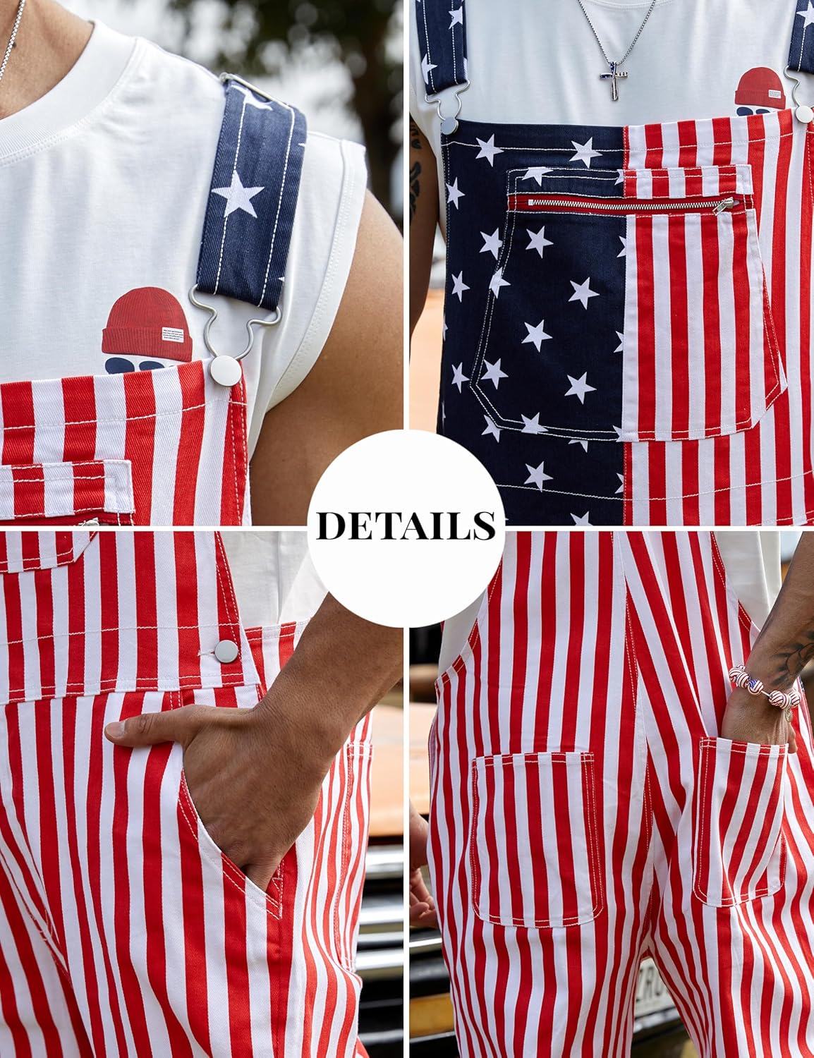 Yuanbang Bib Overalls for Men Adjustable Straps Jumpsuit Striped Women Coveralls with Pockets
