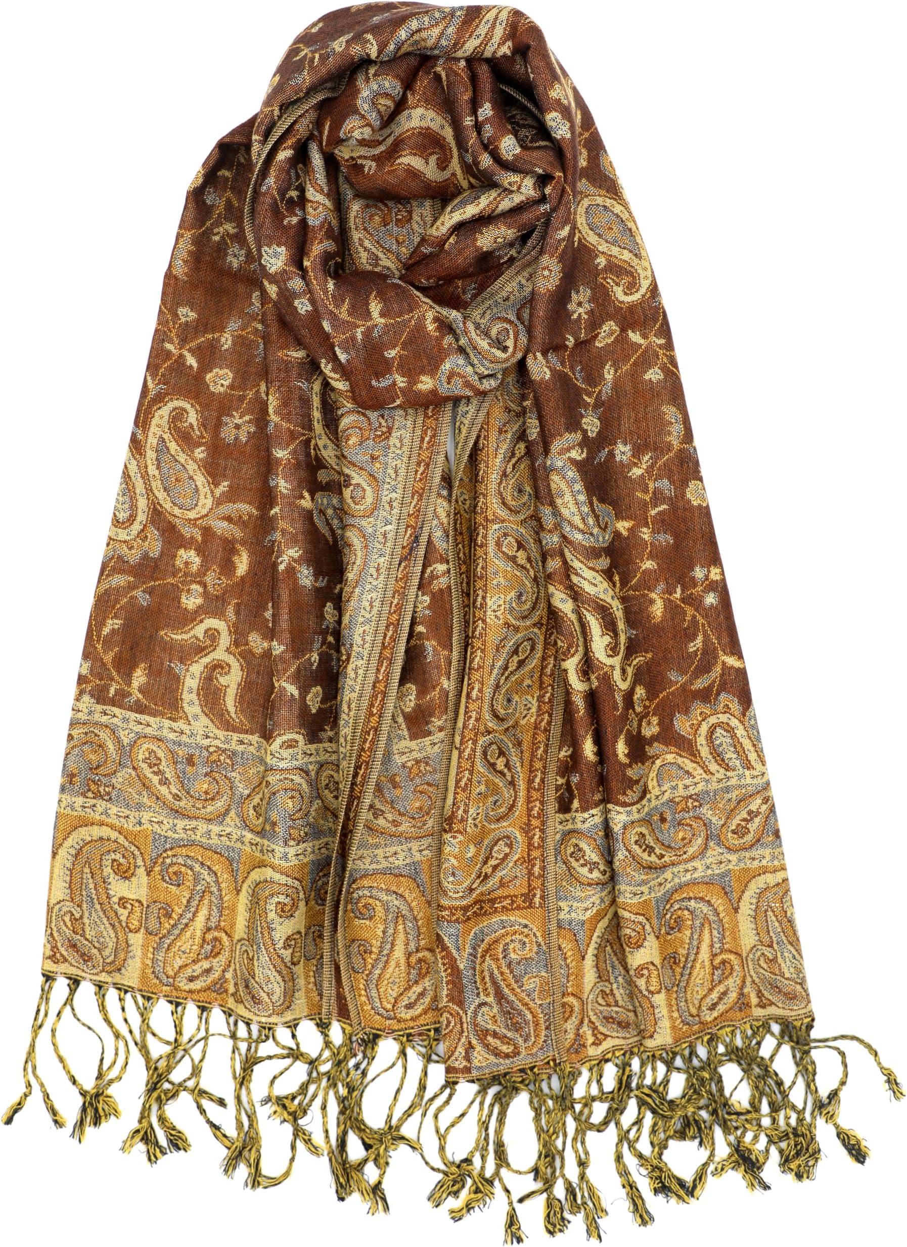 Achillea Reversible Paisley Pashmina Rave Scarf – Exotic Indian Shawls and Wraps for Evening Dresses, Festivals, All Seasons