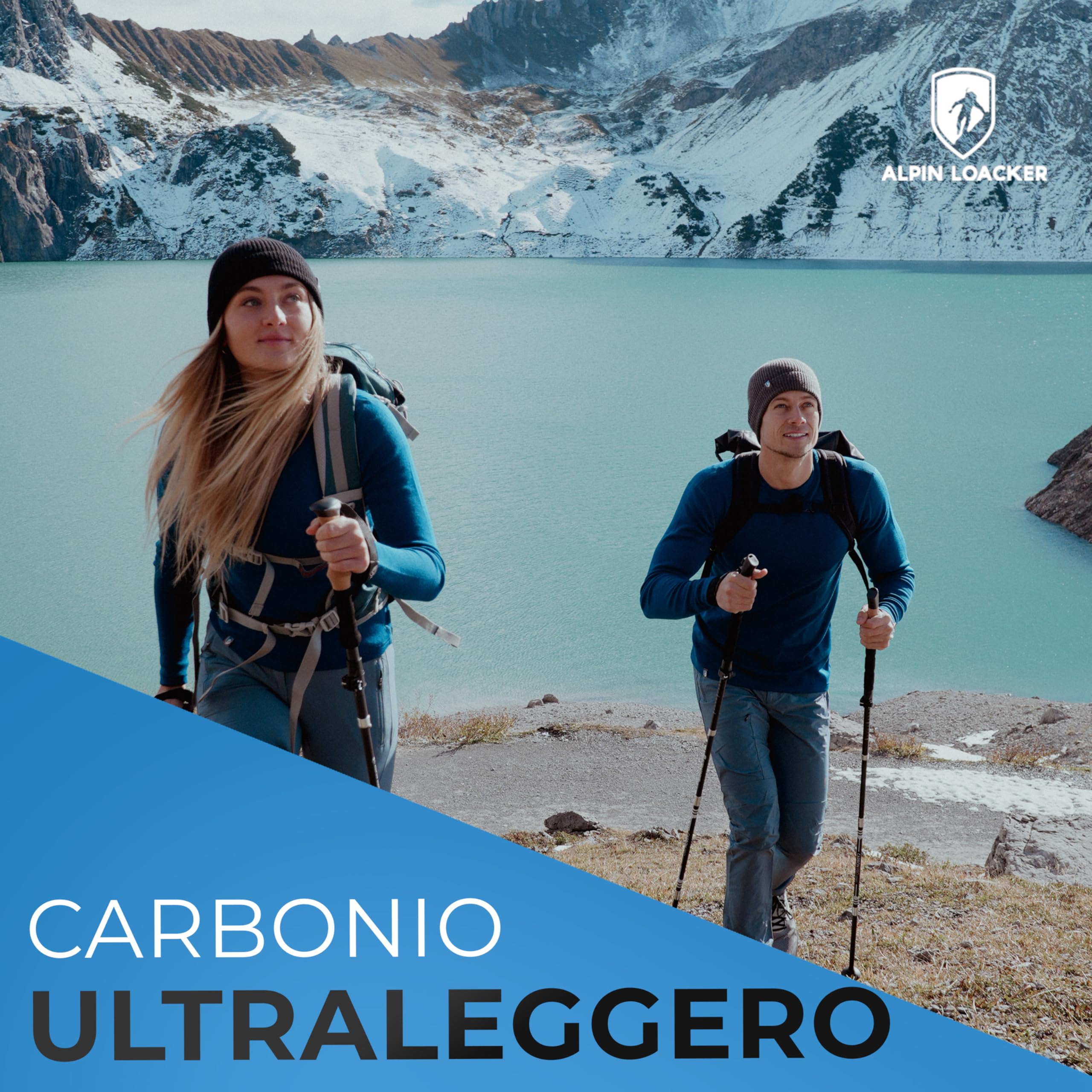 ALPIN LOACKER Bastoncini Trekking in Carbonio o Alluminio | Ultraleggeri, Resistenti, Regolabili e Ammortizzati | Multiuso: Montagna, Nordic Walking, Sci Alpinismo