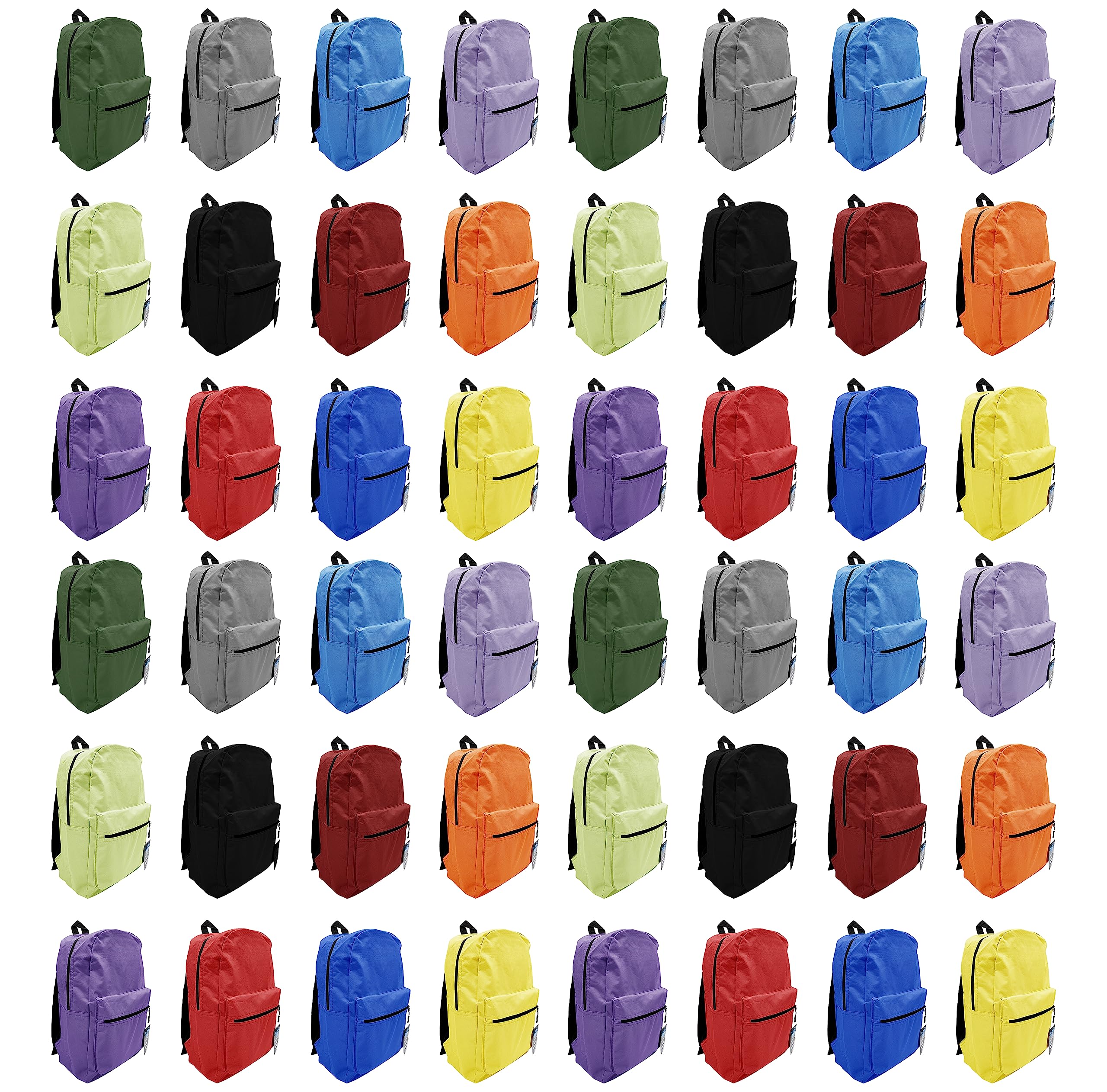 48 Pack Backpack Bulk 17 inch Outdoor Travel Zippered Bags Bulk Pack School Children Adults Events Assorted Colors