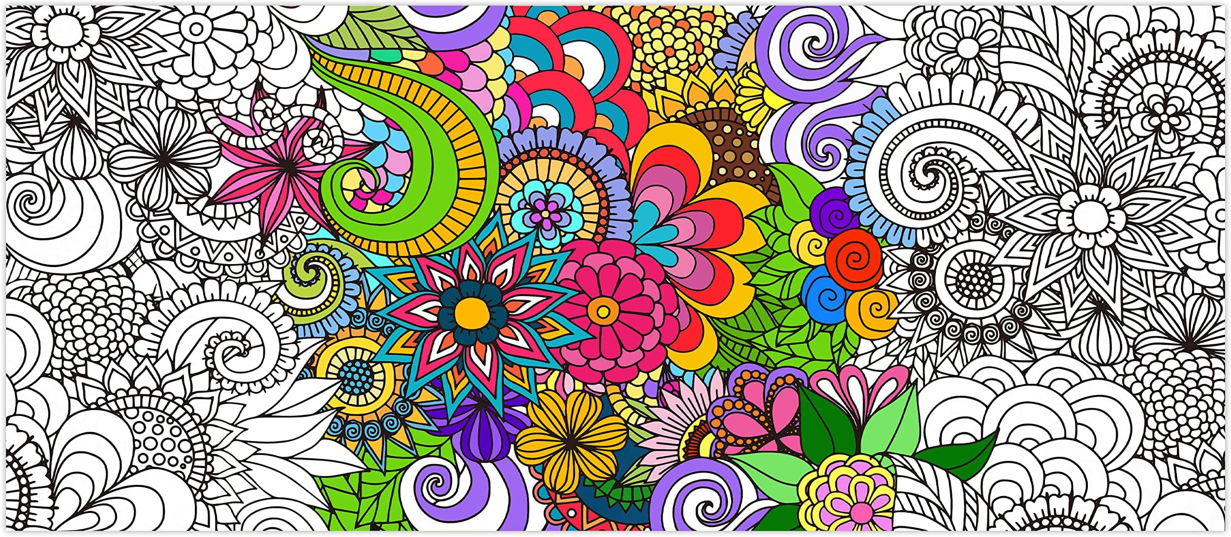 Dvbonike Jumbo Mandala Coloring Poster Giant Flower DIY Drawing Paper Art Blank Banner 55.1 x 23.6 Inch Coloring Table Cover Wall Decoration School Group Activities for Kids Arts Craft Party Suppiles
